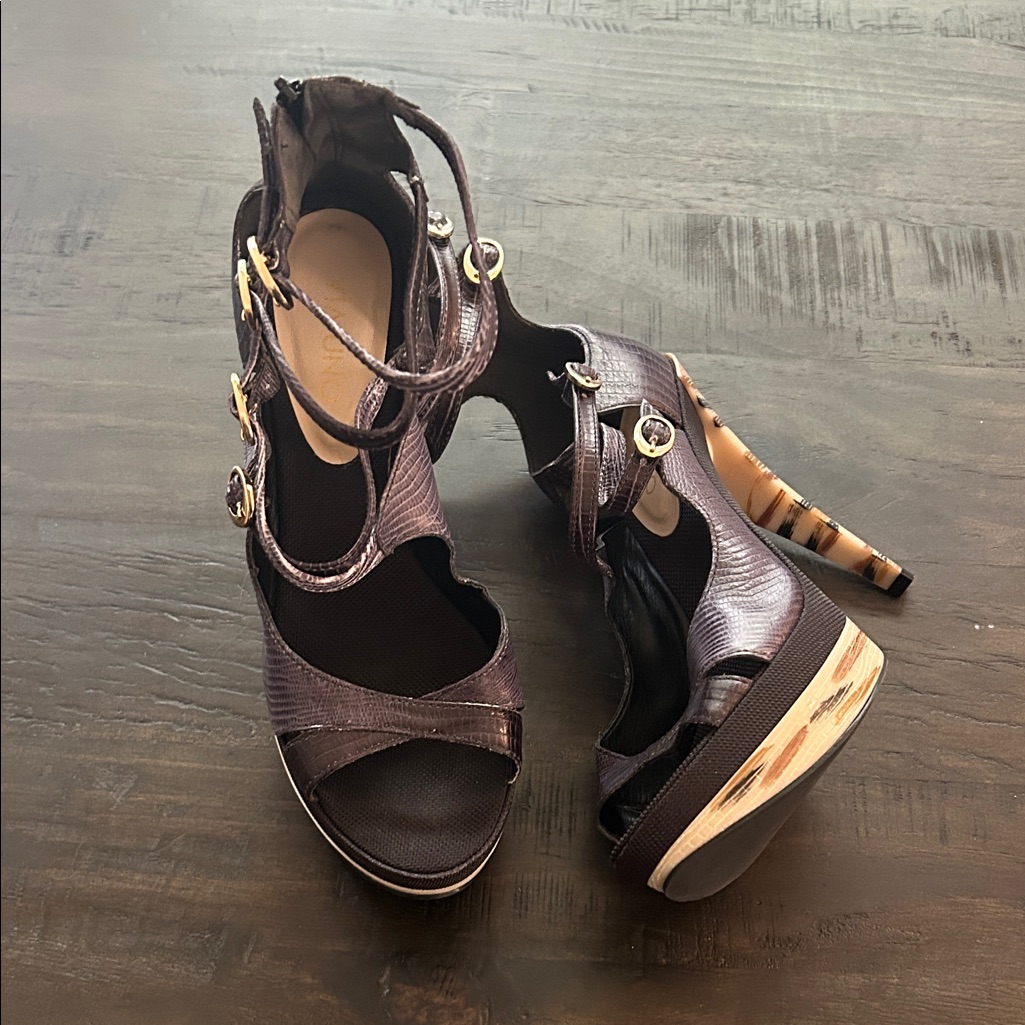 Elegant Blue And Brown Strappy Women's Heels
